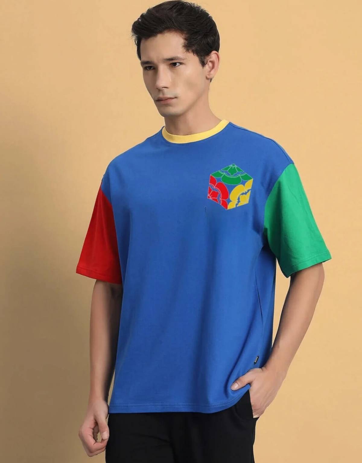 Blue Urban Colorblock Oversized Tee