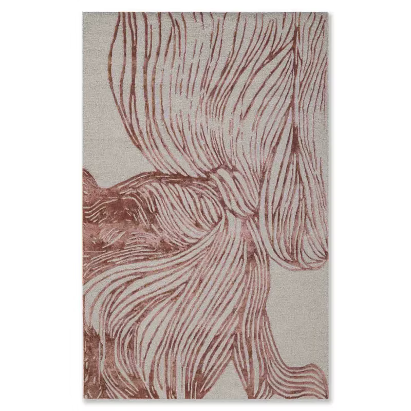 Terracotta & Cream Abstract Wave Area Rug
